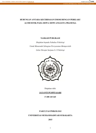 HUBUNGAN ANTARA KECERDASAN EMOSI DENGAN PERILAKU ALTRUISTIK PADA SISWA ...