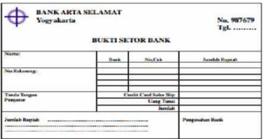 Gambar 2. 6 Bukti Setor Bank  Sumber : Mulyadi (2016:391)  7)      Rekapitulasi Beban Pokok Penjualan 