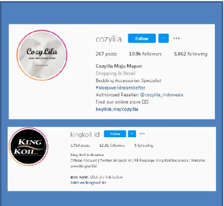 Gambar 1. 4 Profil Instagram King Koil dan Cozylila  Sumber: Instagram.com (Cozylila, 2021), (KingKoil_id, 2021) 