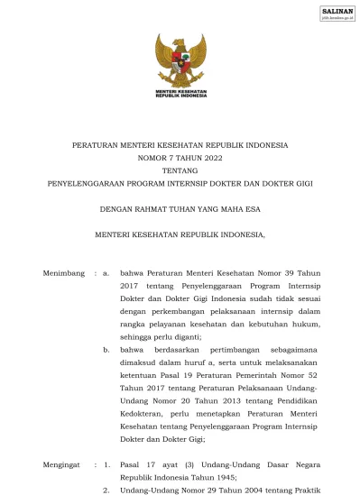 PERATURAN MENTERI KESEHATAN REPUBLIK INDONESIA NOMOR 7 TAHUN 2022 ...