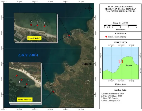 Gambar 1. Lokasi penelitian Pantai Prawean dan Pantai Blebak 