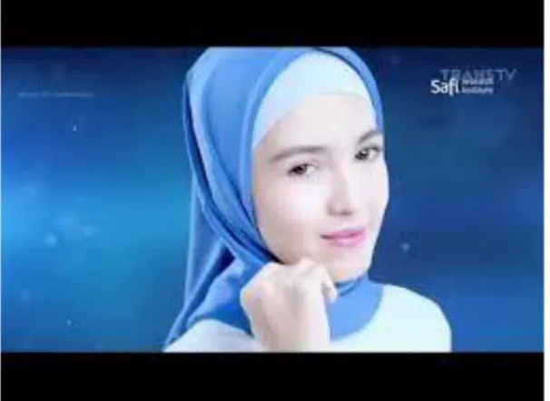 Ilustrasi  pada  pada  scene  7  iklan  SAFI  menampilkan  seorang  wanita  diperankan  seorang model  yang memiliki wajah yang cantik dan berkulit putih, tenang, dingin, dan  cerdas, direlasikan dengan tulisan “SAFI research institute” merepresentasikan s