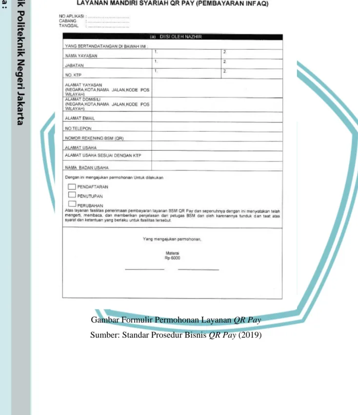 Gambar Formulir Permohonan Layanan QR Pay  Sumber: Standar Prosedur Bisnis QR Pay (2019) 
