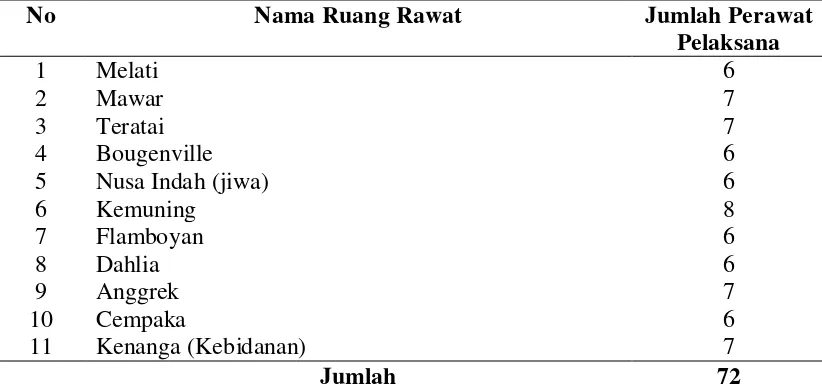 Tabel 3.1. Jumlah Perawat Pelaksanan di Ruang Rawat Inap Rumah Sakit Balimbingan PTPN IV 