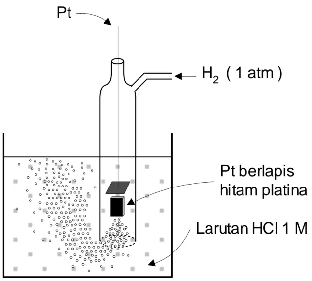 Gambar 3 Elektroda hidrogen standar                    Pt | H 2  (1 atm) | H +  (1 M) 