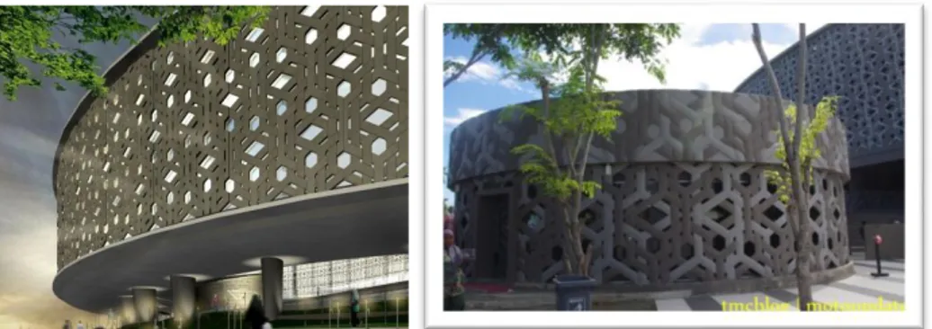 Gambar : tarian saman pada fasad bangunan Museum Tsunami  Sumber :  buildingindonesia.biz