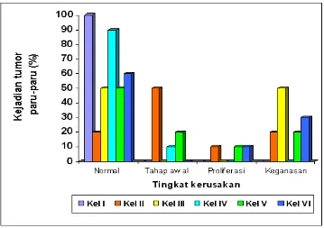 Gambar 2. Persentase kejadian tumor paru-paru pada hewan uji