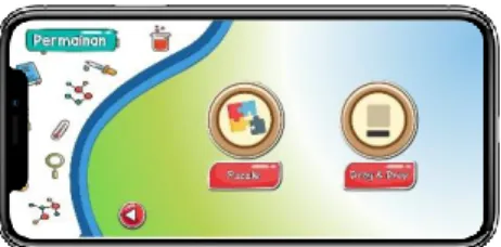 Gambar 14. Tampilan halaman permainan mobile learning berbasis etnopedagogi  Untuk  memulai  masing-masing  kedua permainan tersebut, peserta didik  dapat  melakukan  dengan cara sebagai berikut