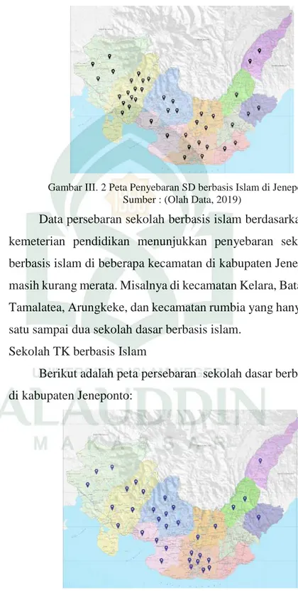 Gambar III. 2 Peta Penyebaran SD berbasis Islam di Jeneponto  Sumber : (Olah Data, 2019) 