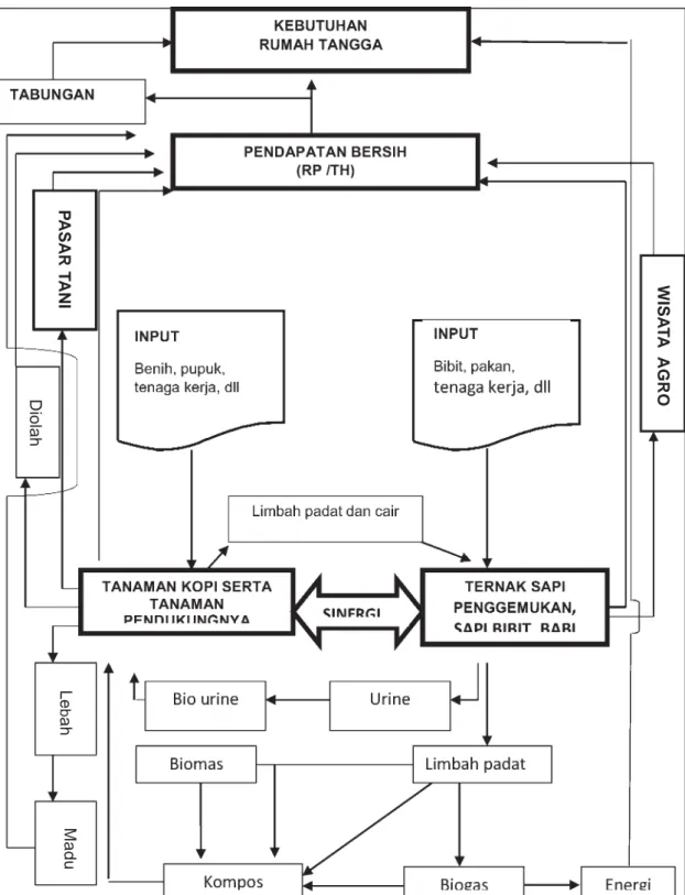 Gambar 1. Diversifikasi masing-masing komponen  dalam sistem integrasi ternak tanaman dalam  kegiatan Pertanian terintegrasi (sumber : BPTP Bali, 2008)