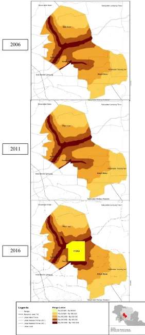 Figure 4. Land Price of Study Area (in 2006, 2011, & 2016)  
