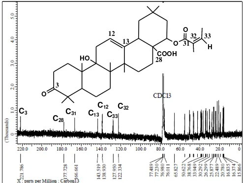 Figure 1. 22-angeloyloxy-9-hydroxy-3-oxo-olean-12-en-28-oic acid. 