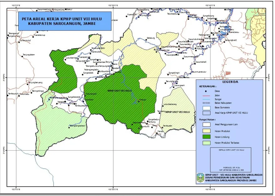 Gambar 1. Peta Areal Kerja KPHP Unit VII Hulu Kabupaten Sarolangun, Jambi