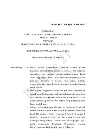 Rancangan Peraturan Pemerintah Republik Indonesia Nomor Tahun Tentang