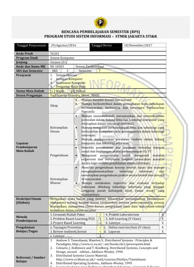 RENCANA PEMBELAJARAN SEMESTER (RPS) PROGRAM STUDI SISTEM INFORMASI ...