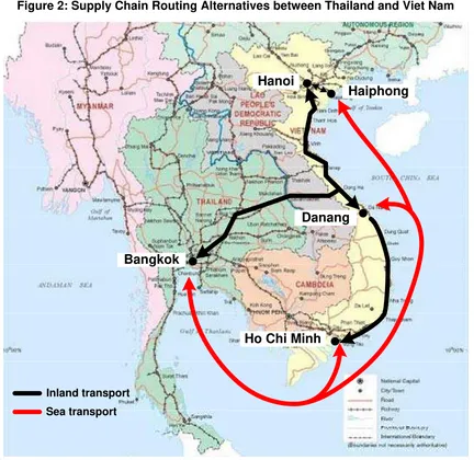 Figure 2: Supply Chain Routing Alternatives between Thailand and Viet Nam 