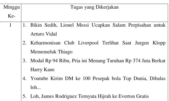 Tabel 3.1 Uraian Tugas Per Minggu  Minggu 