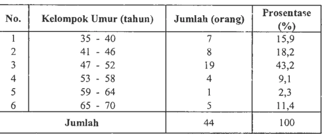 Tabel 3.5  Identitas Umur Responden Petani Padi Sawah 