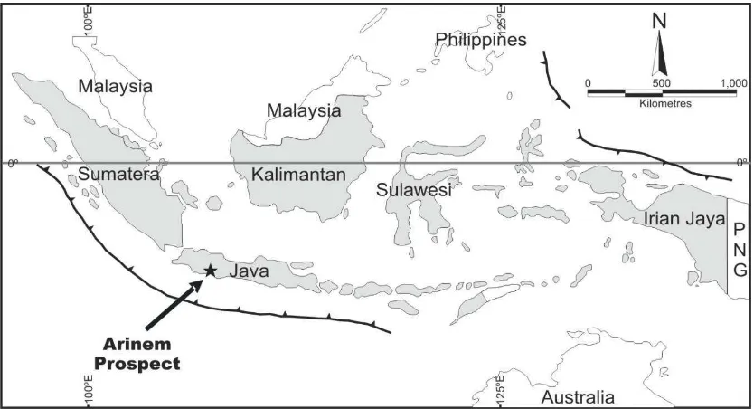 Fig. 1 Map of the Indonesia region indicates the location of the Arinem prospect  shows by black arrow