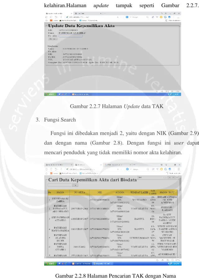 Gambar 2.2.7 Halaman Update data TAK  3.  Fungsi Search  