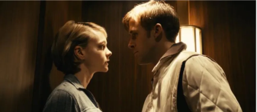 Gambar 2.6.3 scene dalam Drive (2011) yang menampilkan ruangan sempit dengan fokus  kepada dua tokoh 