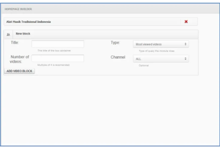 Gambar 7. Form Input Data Homepage Builder Form Input Data Bagian Video
