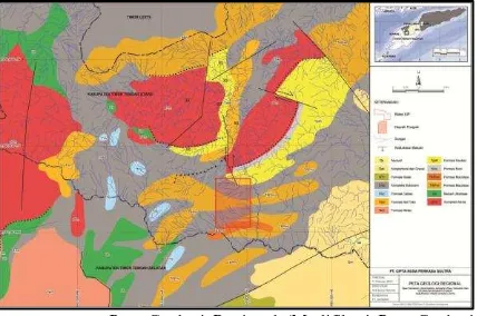 Gambar II.1. Peta Geologi Regional (Modifikasi Peta Geologi Lembar Kupang-Atambua, P3G, 1996)