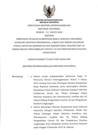 LAMPIRAN KEPUTUSAN MENTERI KETENAGAKERJAAN REPUBLIK INDONESIA NOMOR 381 ...