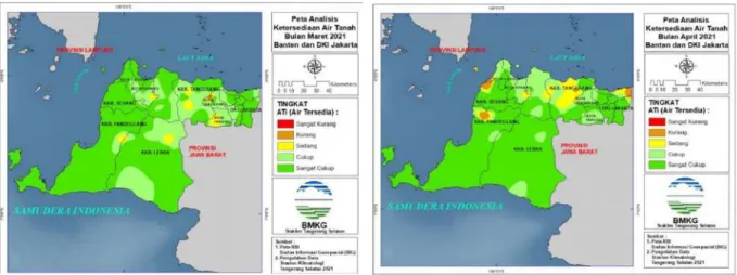 Gambar 5. Peta Analisis Ketersediaan Air Tanah  Bulan Maret 2021 Provinsi Banten dan DKI 