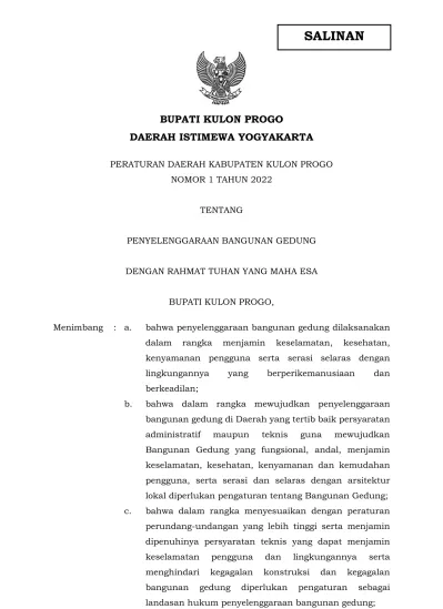 BUPATI KULON PROGO DAERAH ISTIMEWA YOGYAKARTA PERATURAN DAERAH ...