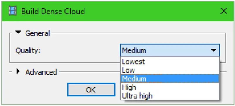 Gambar 11. Pilihan Kualitas pada saat build dense cloud 