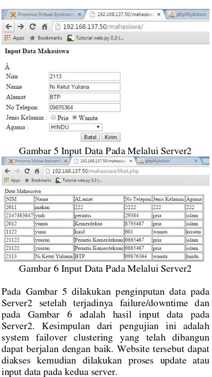 Gambar 3 Input Data Pada Melalui Server1 