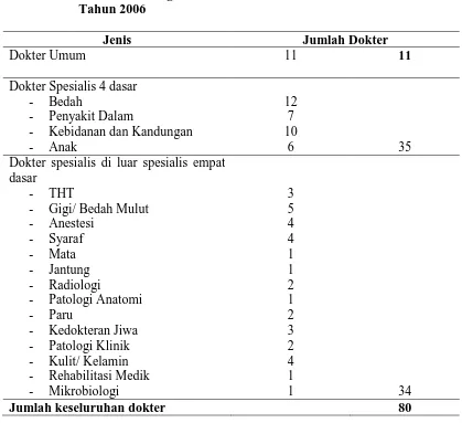 Tabel 4.1. Distribusi Tenaga Dokter di Rumah Sakit Santa Elisabeth Medan  Tahun 2006  