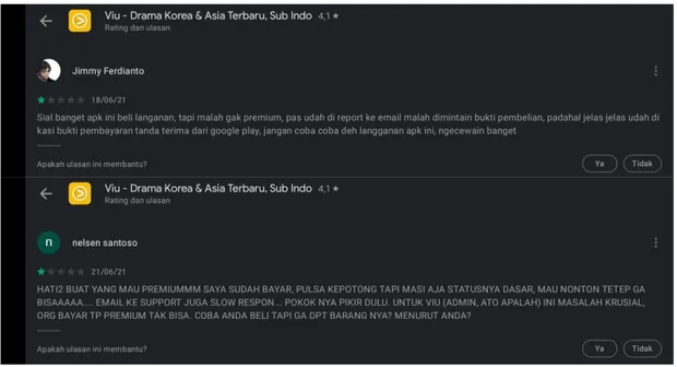 Gambar 1. 5 Keluhan Pelanggan VIU di Playstore 