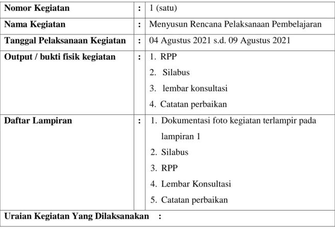 Tabel 5.2 Pelaksanaan Aktualisasi Kegiatan 1  Menyusun Rencana Pelaksanaan Pembelajaran 