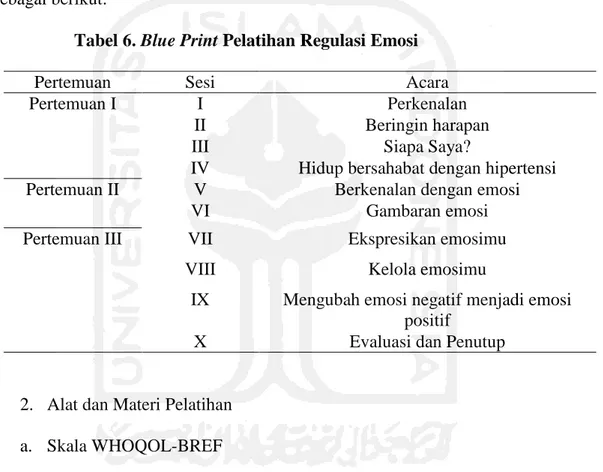 Tabel 6. Blue Print Pelatihan Regulasi Emosi 
