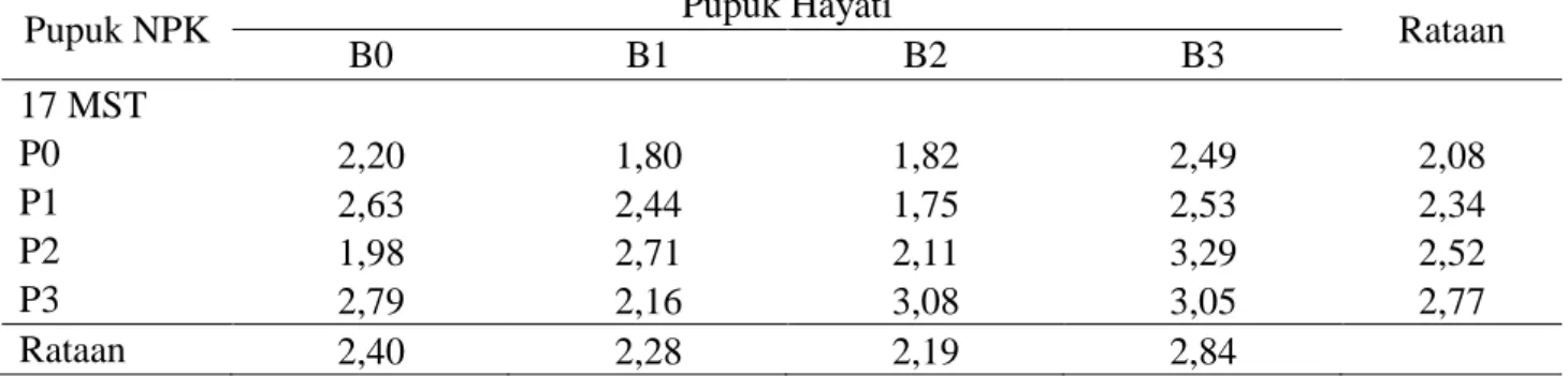 Tabel 8. Bobot kering akar (g) dengan  pemberian pupuk NPK dan hayati  
