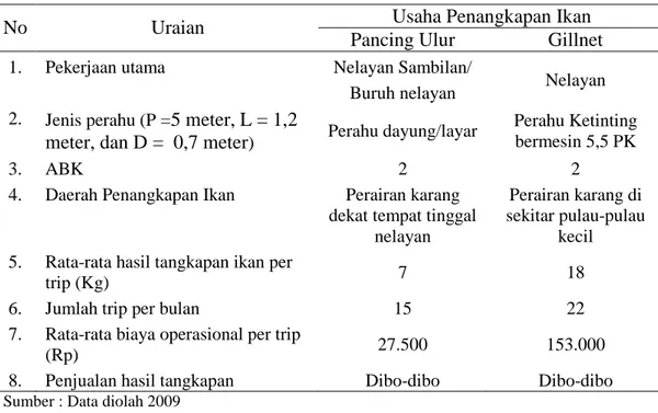 Tabel 11   Keragaan usaha penangkapan ikan pancing ulur dan gillnet.  Usaha Penangkapan Ikan 