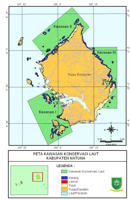 Gambar 8  Sebaran kawasan konservasi laut Kabupaten Natuna (Sumber :              Dinas Kelautan dan Perikanan Kabupaten Natuna, 2007)
