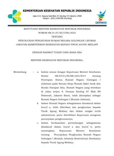 DENGAN RAHMAT TUHAN YANG MAHA ESA MENTERI KESEHATAN REPUBLIK INDONESIA,