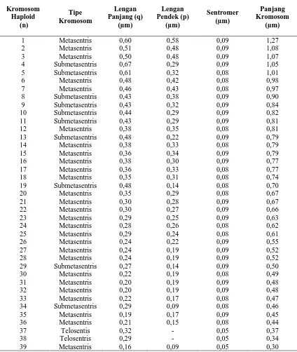 Tabel 4.8 Tipe dan Panjang Lengan Kromosom Nepenthes tobaica Danser. 