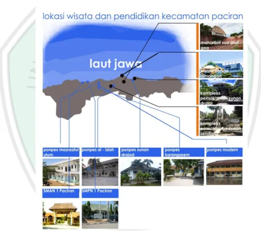 Gambar 4.2 Lokasi wisata dan pendidikan kecamatan paciran  (Sumber: Hasil analisis, 2012) 
