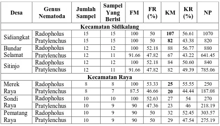 Tabel 3. Hasil ekstraksi dari sampel akar untuk tiap – tiap genus nematoda parasit    tanaman kopi dari lokasi terpilih  