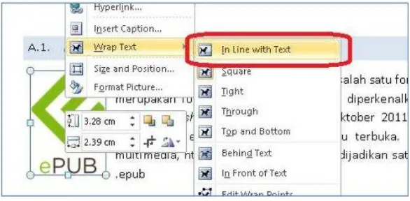 gambar -> Wrap text -> In Line with Text. 