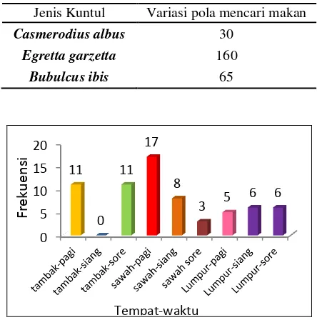 Tabel 1. Jumlah variasi pola mencari makan ketiga jenis kuntul 