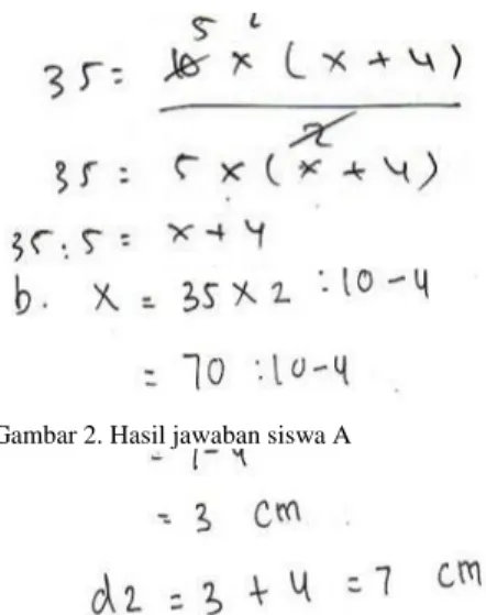 Gambar 2. Hasil jawaban siswa A 