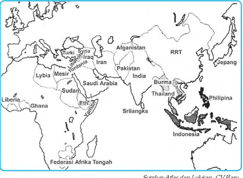 Gambar 3.2 Peta negara-negara peserta dalamKonferensi Asia-Afrika I di Bandung 1955