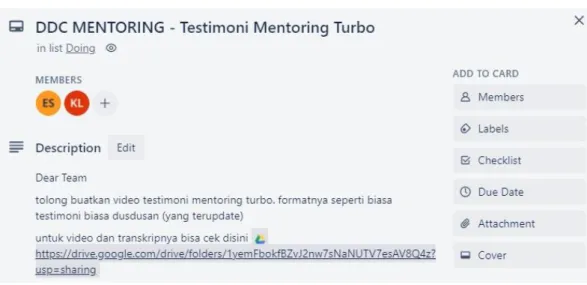 Gambar 3.11 Brief DDC Mentoring – Testimoni Mentoring Batch 1  (sumber: Alphaclass) 