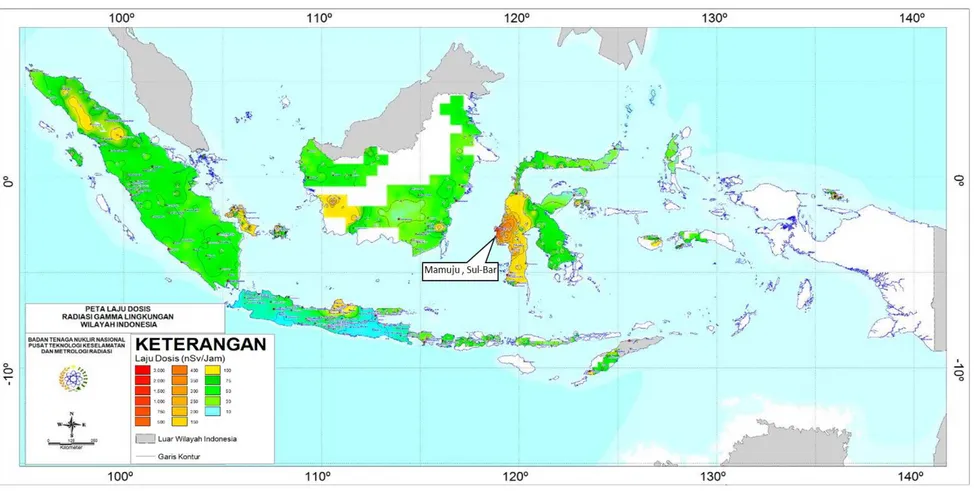 Gambar 1.1 Peta laju dosis radiasi gamma lingkungan Indonesia (Iskandar, dkk. 2007) 