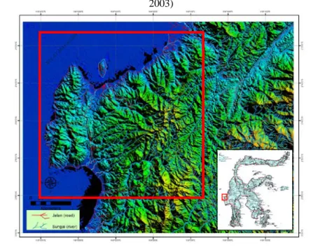 Gambar 1.3. Lokasi penelitian dengan Citra SRTM daerah Mamuju, Sulawesi Barat 